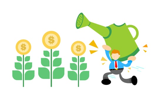 Businessman with money watering plants vector
