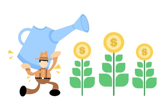 Man watering plants with money vector