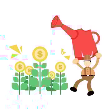 Man watering plants with money vector