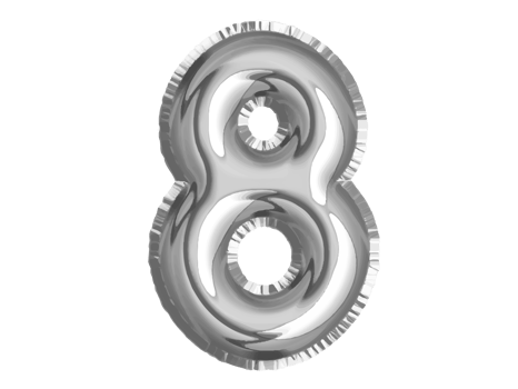 Silver number eight air balloon for baby shower celebrate decoration party on transparent background png