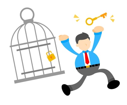 Businessman running away from a cage with key vector