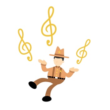 happy america cowboy and melody clef music note cartoon doodle flat design style vector illustration