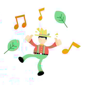 happy farmer man agriculture and melody clef music note cartoon doodle flat design style vector illustration