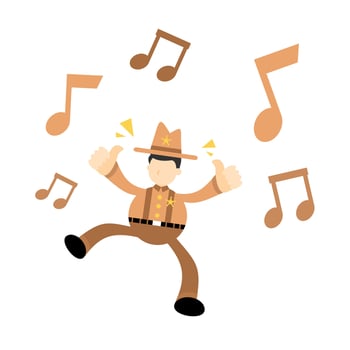 happy america cowboy and melody clef music note cartoon doodle flat design style vector illustration