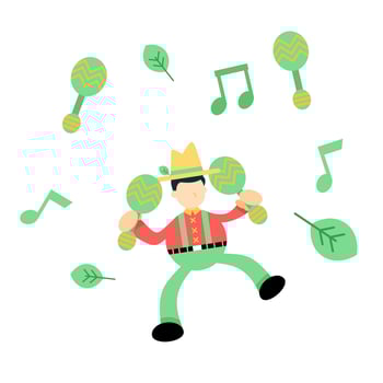happy farmer man agriculture dance music maraca cartoon doodle flat design style vector illustration