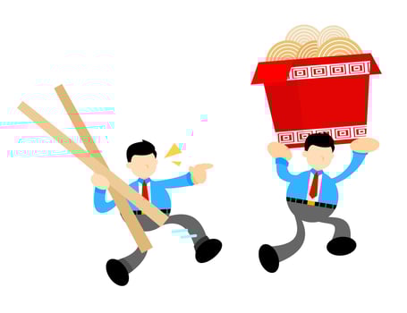 Two businessmen carrying a box with chopsticks vector