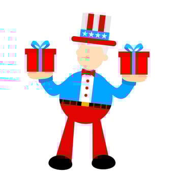 Uncle sam america love gift box cartoon doodle flat design style vector illustration