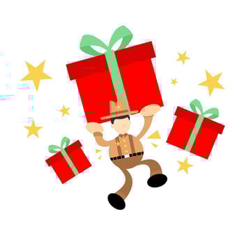 america cowboy and gift box cartoon doodle flat design style vector illustration