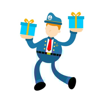sailor navy captain and gift box cartoon doodle flat design style vector illustration