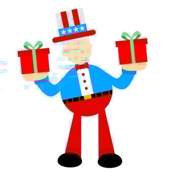 Uncle sam america love gift box cartoon doodle flat design style vector illustration