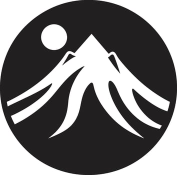 Volcanic Verse Mountain Eruption in Black Icon Inferno Impact Black Vector Logo for Volcano Peaks