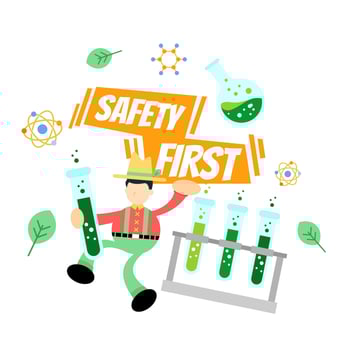 farmer man agriculture and safety experiment laboratory flask research science cartoon doodle flat design style vector illustration