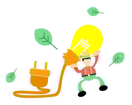 farmer man and lamp idea cartoon doodle flat design style vector illustration