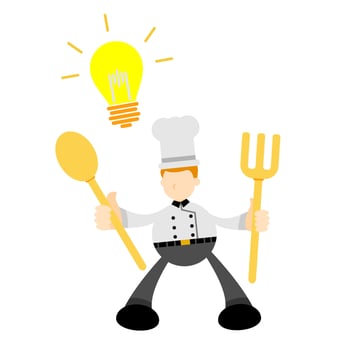 Chef man and lamp idea cartoon doodle flat design style vector illustration