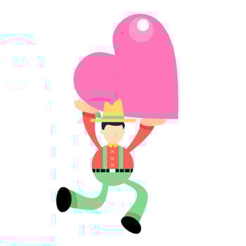farmer man worker man gift love heart cartoon doodle flat design style vector illustration