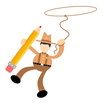 cowboy america and pencil draw creative flat design style vector illustration