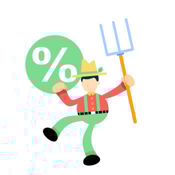 farmer man agriculture and percent bubble sign cartoon doodle flat design style vector illustration