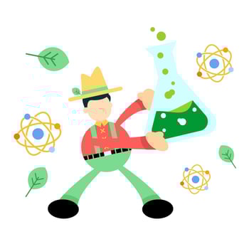 farmer man agriculture and experiment laboratory flask research science cartoon doodle flat design style vector illustration