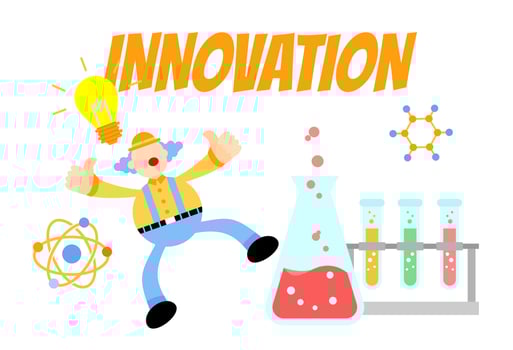 clown carnival and experiment laboratory research innovation science cartoon doodle flat design style vector illustration
