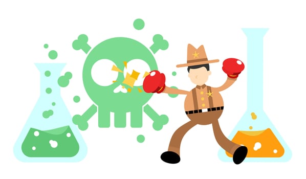cowboy america stop hazardous skull alert danger toxic laboratory formula cartoon doodle flat design style vector illustration