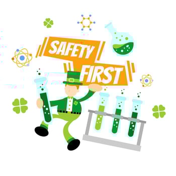 leprechaun shamrock celtic and safety experiment laboratory flask research science cartoon doodle flat design style vector illustration