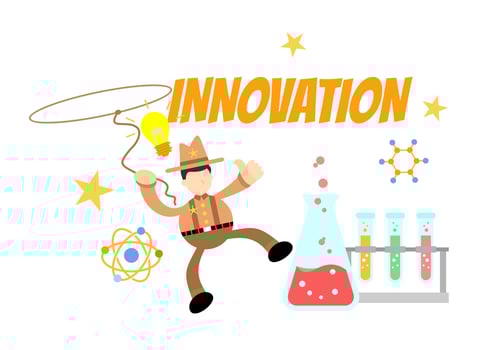 cowboy america and experiment laboratory research innovation science cartoon doodle flat design style vector illustration