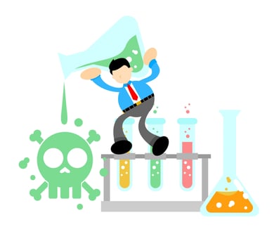 businessman worker hazardous skull alert danger toxic laboratory formula cartoon doodle flat design style vector illustration