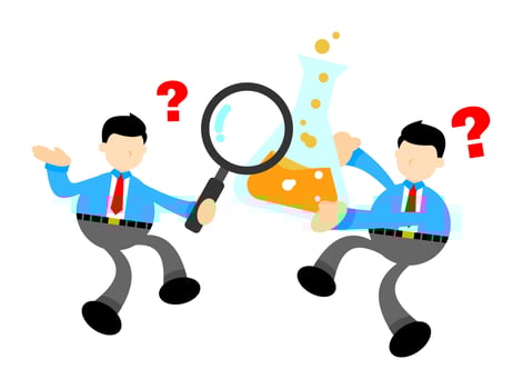businessman worker and experiment laboratory flask research science cartoon doodle flat design style vector illustration