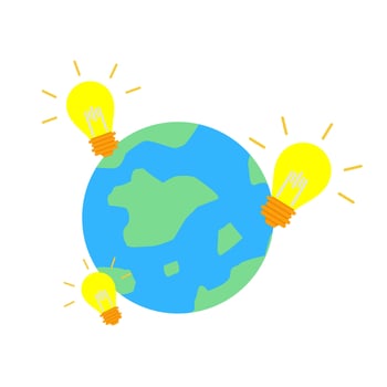 World and lamp light electric cartoon doodle flat design style vector illustration