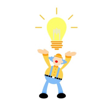 clown and lamp idea cartoon doodle vector illustration flat design style
