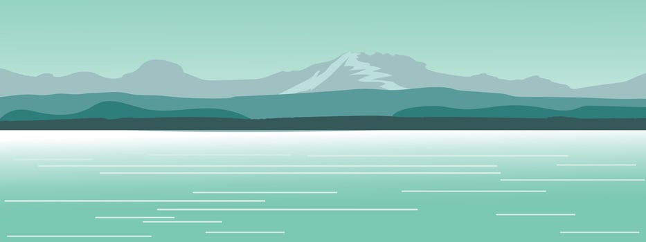 Mountain View. Landscape with lake and mountains. Scenic vector illustration.