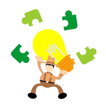 cowboy america and puzzle lamp idea business cartoon doodle flat design style vector illustration