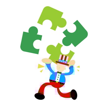 Uncle sam play puzzle cartoon doodle flat design style vector illustration