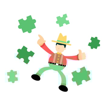 farmer man agriculture play puzzle cartoon doodle flat design style vector illustration