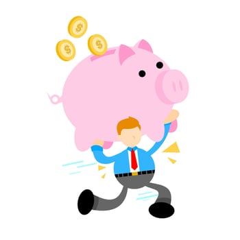 businessman worker pick pig bank money dollar economy cartoon doodle flat design style vector illustration