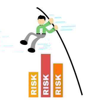 A man is climbing up a risk bar chart vector