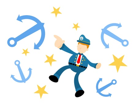 sailor captain navy and blue anchor cartoon doodle flat design style vector illustration