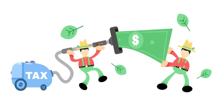 farmer man agriculture and vacuum cleaner clean catch money tax cartoon doodle flat design style vector illustration