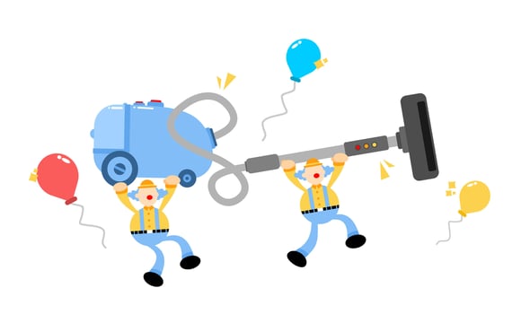 clown carnival and vacuum cleaner clean cartoon doodle flat design style vector illustration