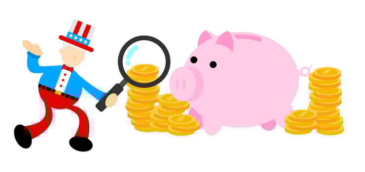 uncle sam america pick pig bank money dollar economy cartoon doodle flat design style vector illustration