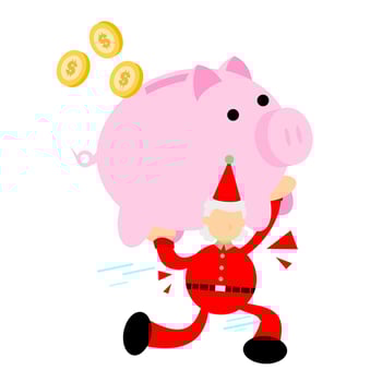 happy christmas red santa claus and pig bank money dollar economy cartoon doodle flat design style illustration vector illustration