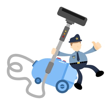 police officer and vacuum cleaner clean cartoon doodle flat design style vector illustration