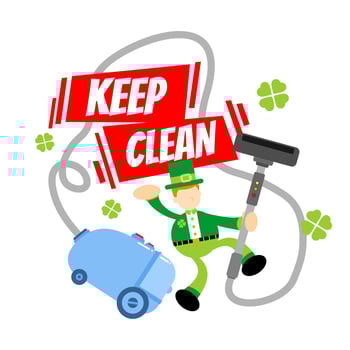 leprechaun shamrock celtic and vacuum cleaner clean cartoon doodle flat design style vector illustration