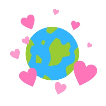 love heart valentine world globe cartoon doodle flat design style vector illustration