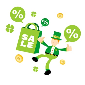 leprechaun shamrock celtic and special sale shop bag cartoon doodle flat design style vector illustration