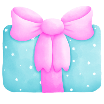Watercolor blue gift with pink bow illustrations png