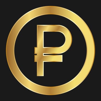 Gold icon of russian ruble Concept of internet currency vector