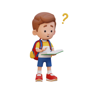 3D kid character get confused when reading a book png