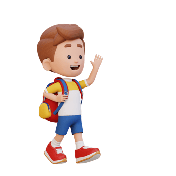3D happy kid character walking and waving hand png