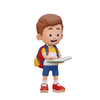 3D happy kid character reading book png